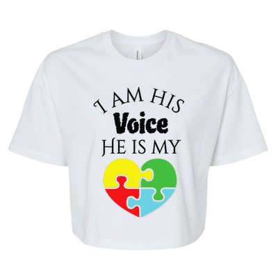 I Am His Voice He Is My Heart Autism Awareness Love Bella+Canvas Jersey Crop Tee