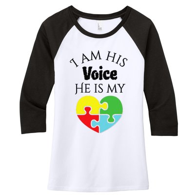 I Am His Voice He Is My Heart Autism Awareness Love Women's Tri-Blend 3/4-Sleeve Raglan Shirt