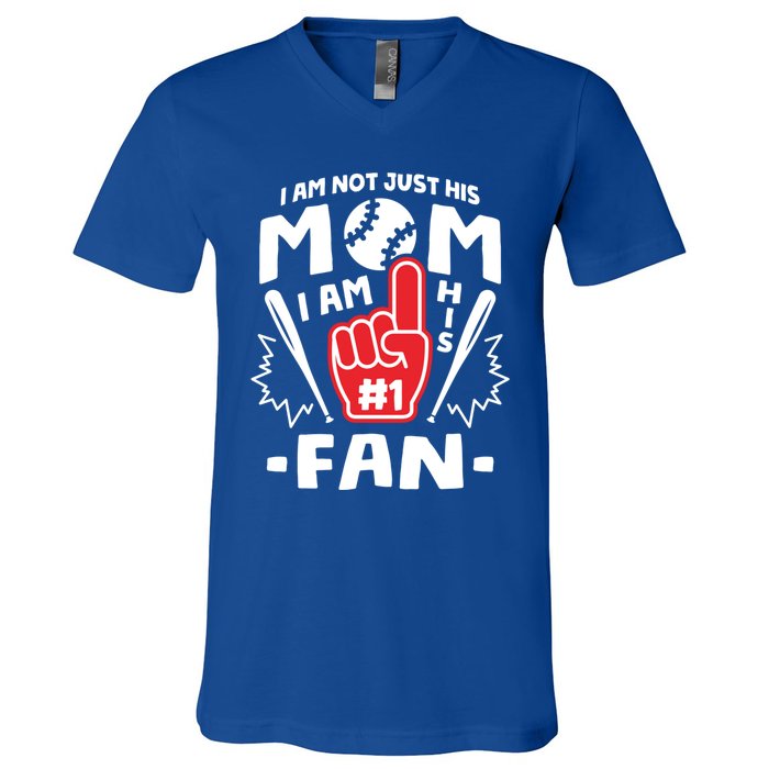 I Am His Number 1 Fan Funny Baseball Mom Gift Great Gift V-Neck T-Shirt