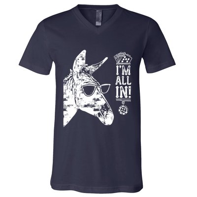 I'm All In Funny Poker Donkey V-Neck T-Shirt
