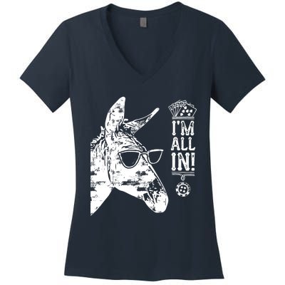 I'm All In Funny Poker Donkey Women's V-Neck T-Shirt