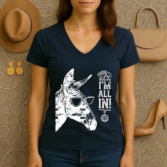 I'm All In Funny Poker Donkey Women's V-Neck T-Shirt