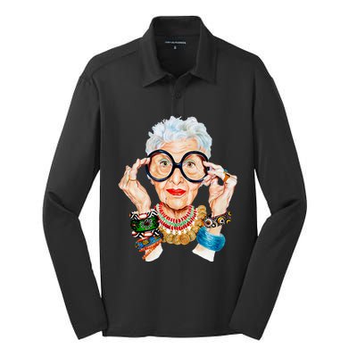 Iris Apfel Silk Touch Performance Long Sleeve Polo