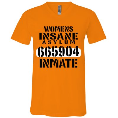Insane Asylum Inmate With Numbers Halloween V-Neck T-Shirt