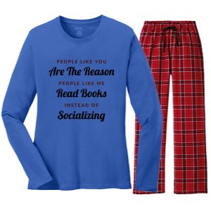 Introvert Antisocial Id Rather Be Reading Gift Women's Long Sleeve Flannel Pajama Set 