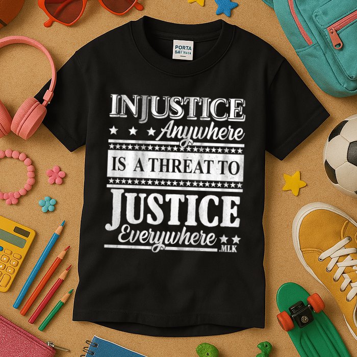 Injustice Anywhere Is A Threat To Justice Everywhere MLK Kids T-Shirt