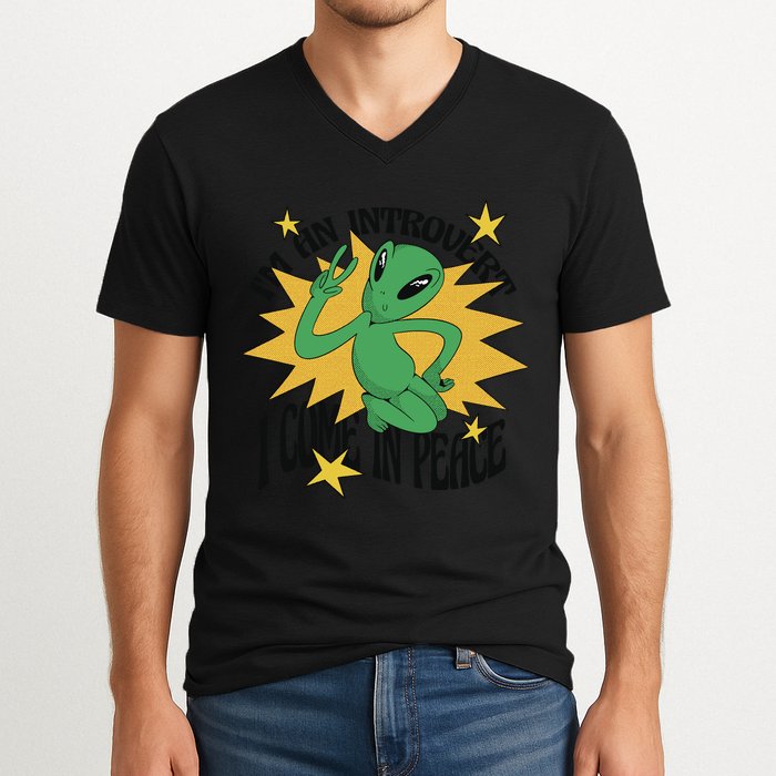I'm An Introvert I Come In Peace Alien V-Neck T-Shirt