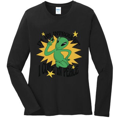 I'm An Introvert I Come In Peace Alien Ladies Long Sleeve Shirt