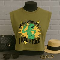 I'm An Introvert I Come In Peace Alien Garment-Dyed Women's Muscle Tee