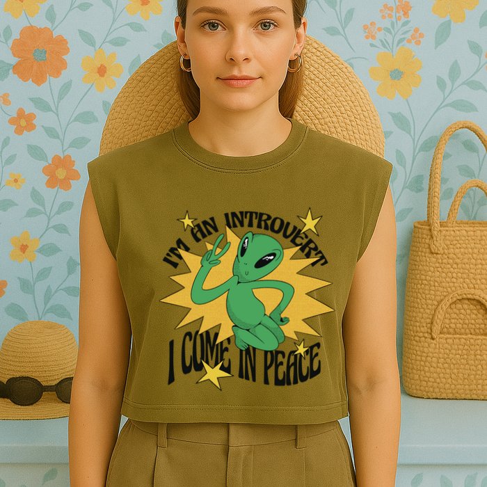 I'm An Introvert I Come In Peace Alien Garment-Dyed Women's Muscle Tee