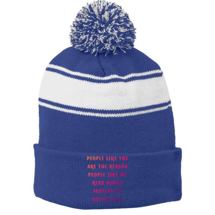 Introvert Antisocial Id Rather Be Reading Gift Stripe Pom Pom Beanie