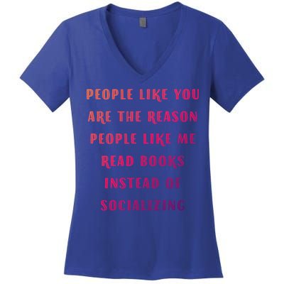 Introvert Antisocial Id Rather Be Reading Gift Women's V-Neck T-Shirt