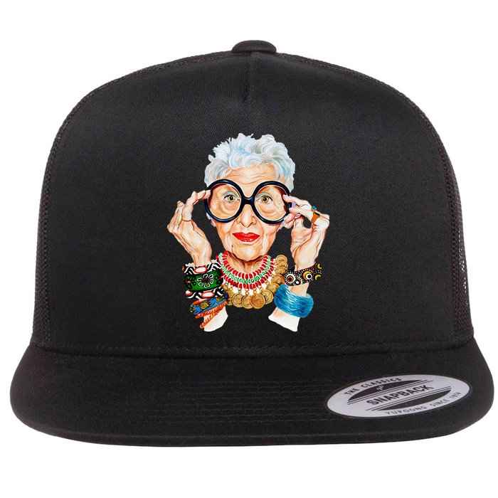 Iris Apfel Flat Bill Trucker Hat
