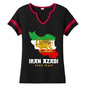 IRAN AZADI Iran Flag Map Lion Sun Sword Free Iran Revolution Ladies Halftime Notch Neck Tee