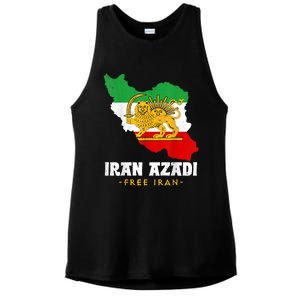 IRAN AZADI Iran Flag Map Lion Sun Sword Free Iran Revolution Ladies PosiCharge Tri-Blend Wicking Tank