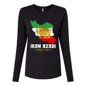 IRAN AZADI Iran Flag Map Lion Sun Sword Free Iran Revolution Womens Cotton Relaxed Long Sleeve T-Shirt