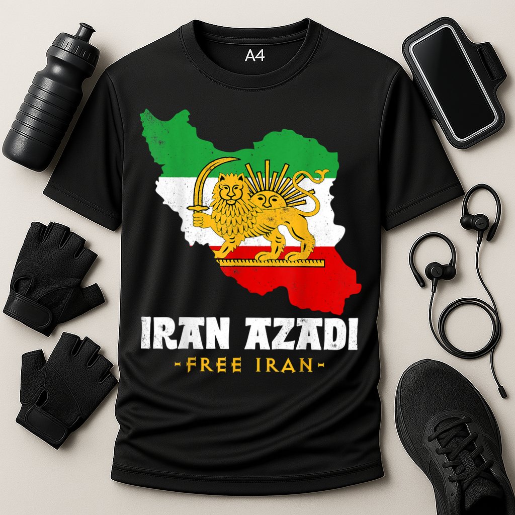 IRAN AZADI Iran Flag Map Lion Sun Sword Free Iran Revolution Performance Shirt