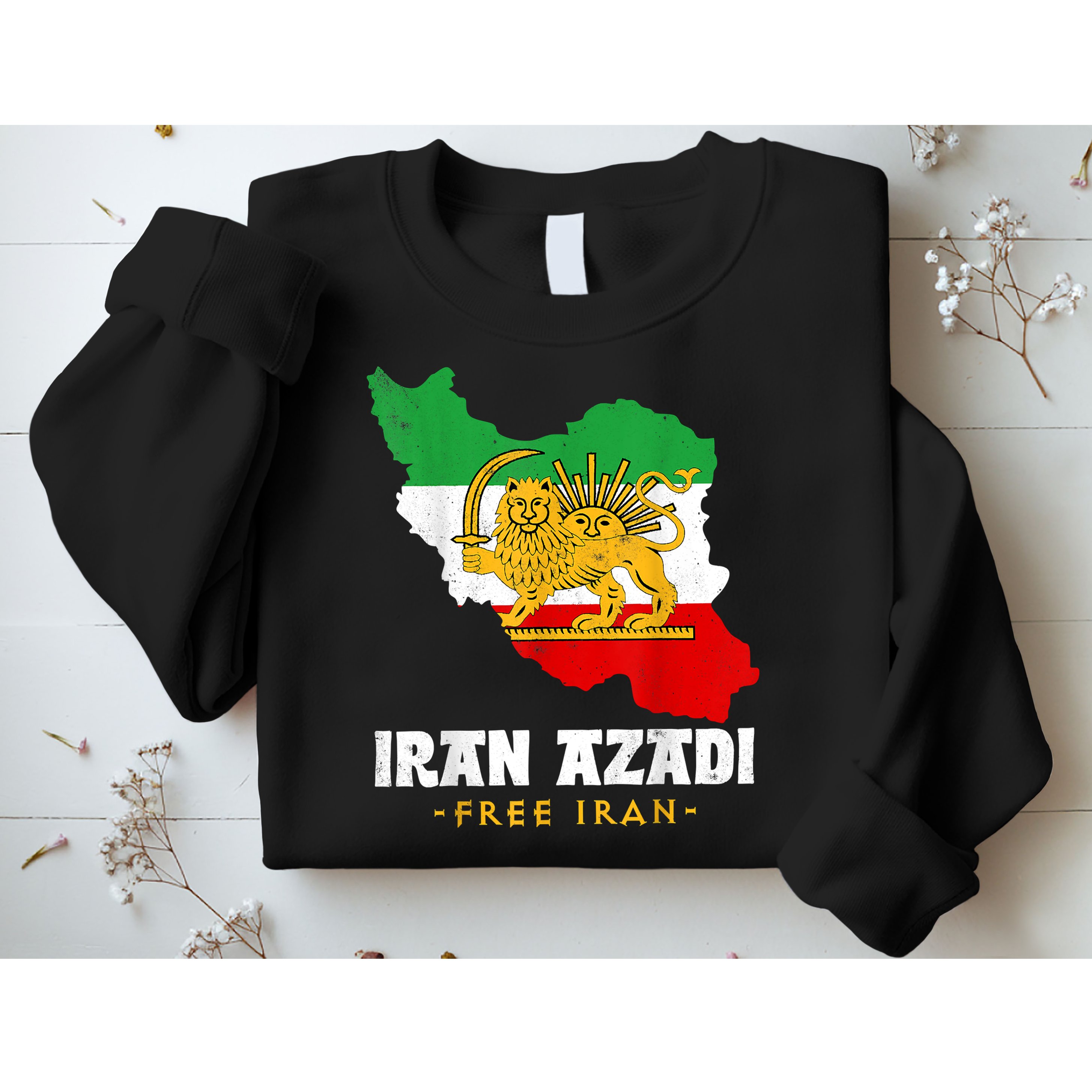 IRAN AZADI Iran Flag Map Lion Sun Sword Free Iran Revolution Sweatshirt