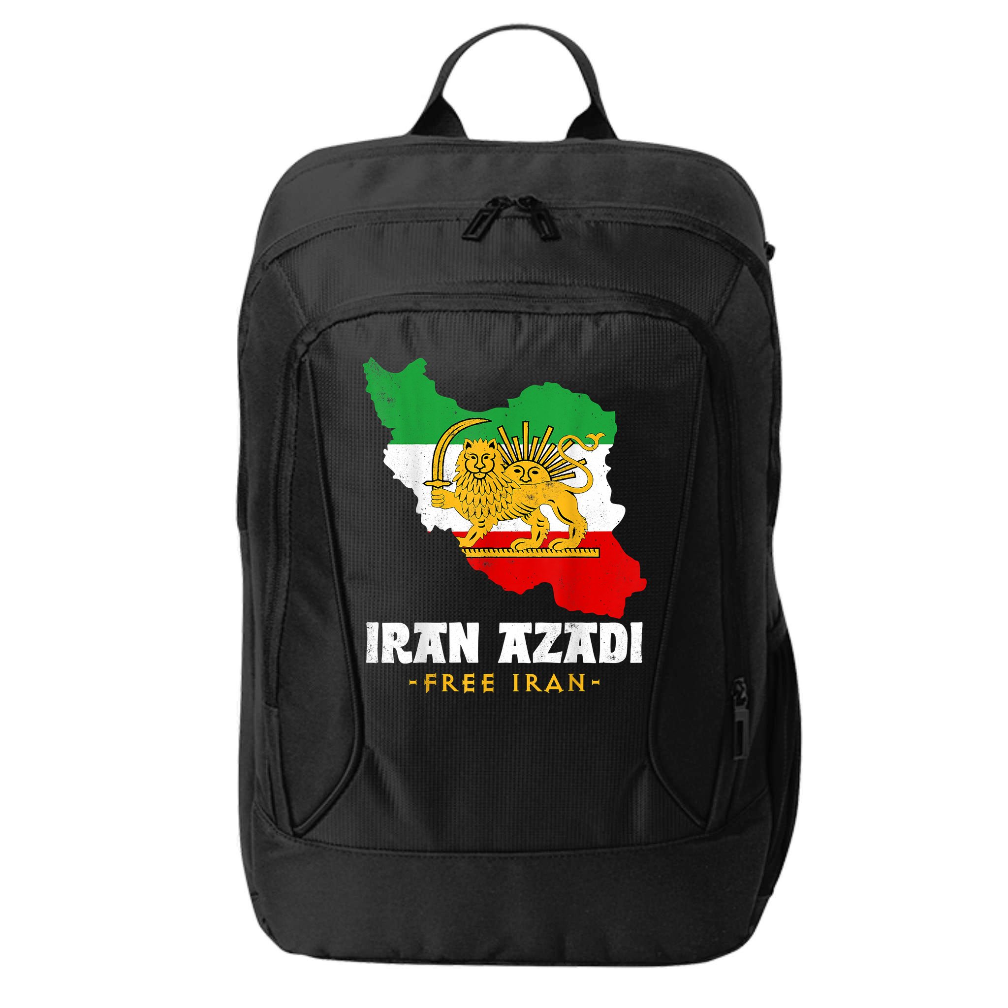 IRAN AZADI Iran Flag Map Lion Sun Sword Free Iran Revolution City Backpack