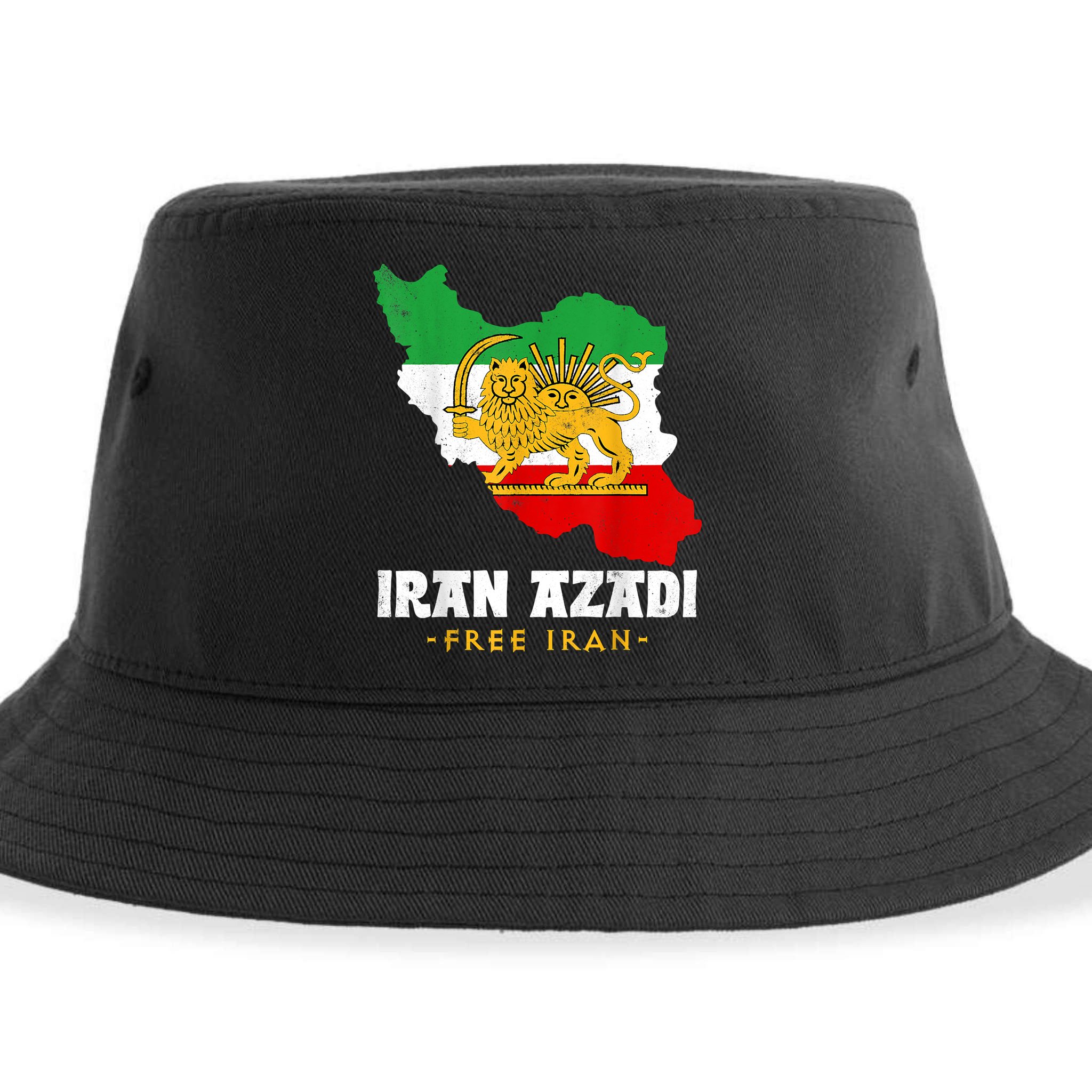 IRAN AZADI Iran Flag Map Lion Sun Sword Free Iran Revolution Sustainable Bucket Hat