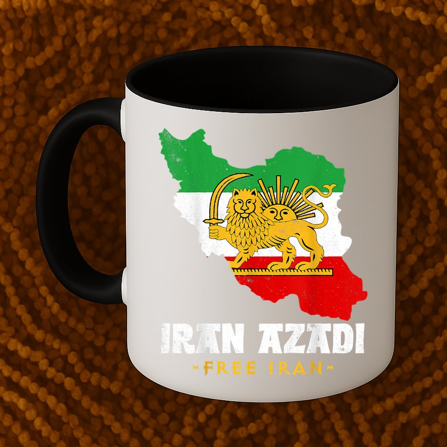 IRAN AZADI Iran Flag Map Lion Sun Sword Free Iran Revolution Mug