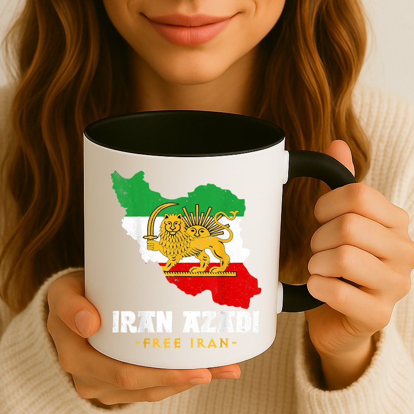 IRAN AZADI Iran Flag Map Lion Sun Sword Free Iran Revolution Mug