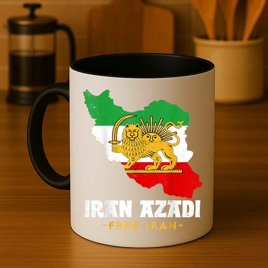 IRAN AZADI Iran Flag Map Lion Sun Sword Free Iran Revolution Mug