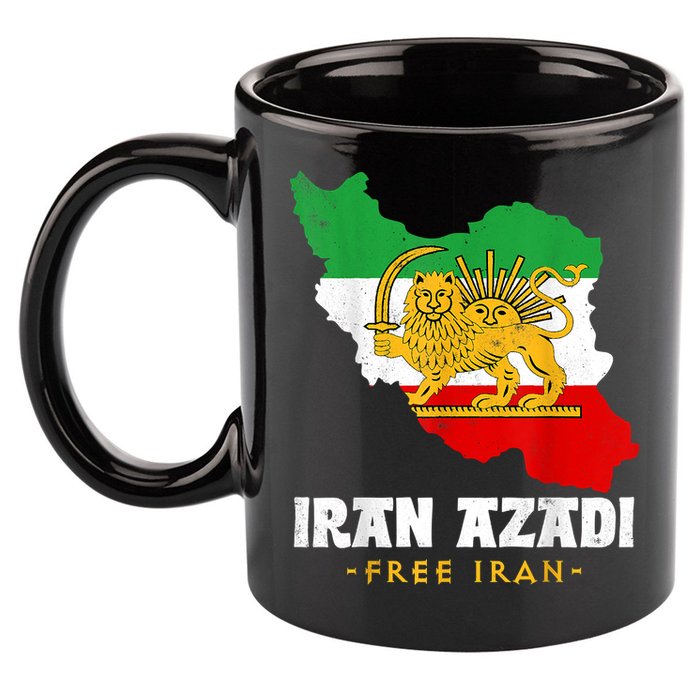 IRAN AZADI Iran Flag Map Lion Sun Sword Free Iran Revolution 11oz C Handle Ceramic Mug