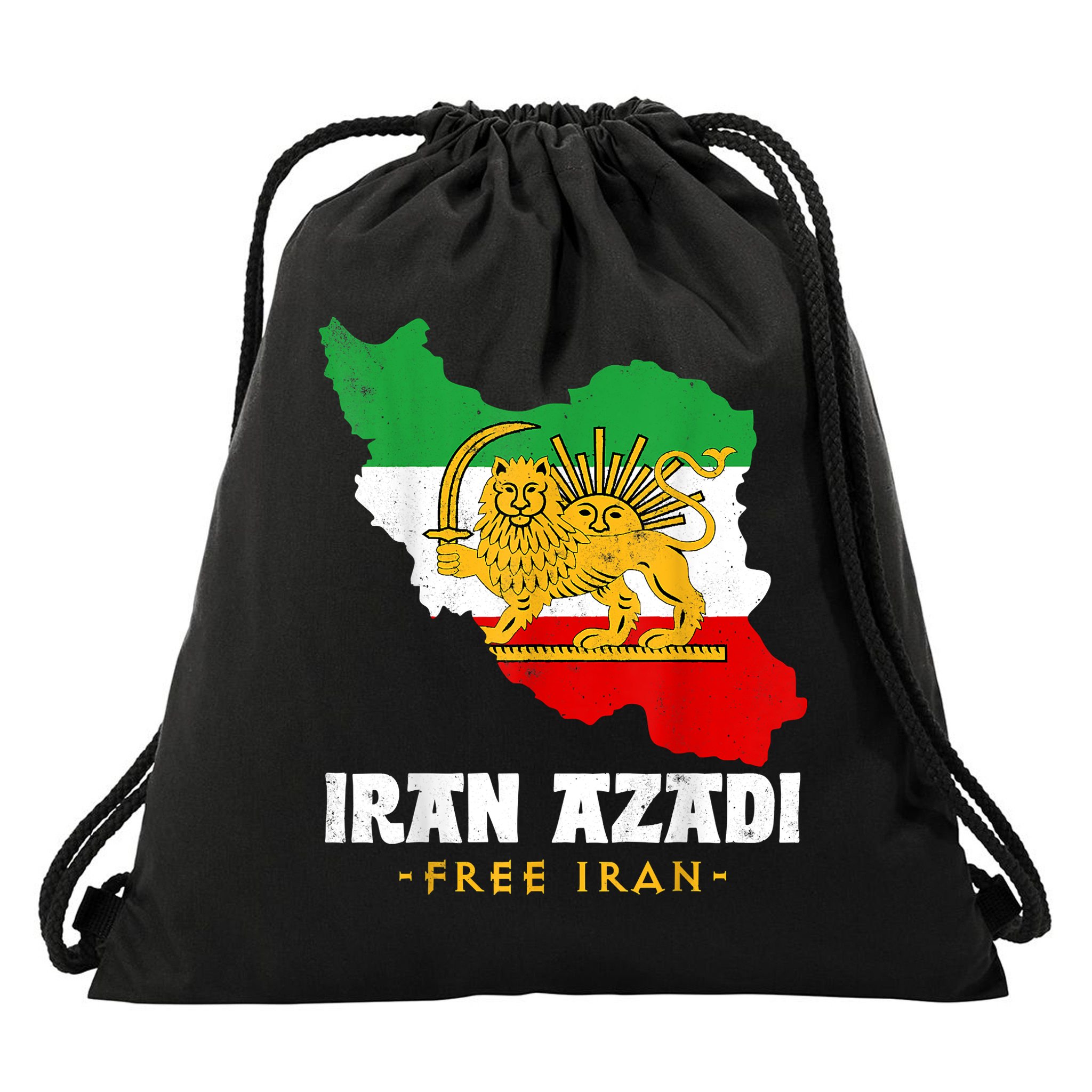 IRAN AZADI Iran Flag Map Lion Sun Sword Free Iran Revolution Drawstring Bag