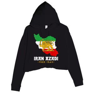 IRAN AZADI Iran Flag Map Lion Sun Sword Free Iran Revolution Crop Fleece Hoodie