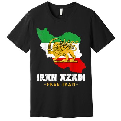 IRAN AZADI Iran Flag Map Lion Sun Sword Free Iran Revolution Premium T-Shirt