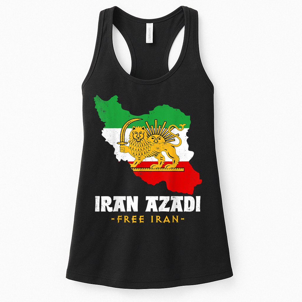 IRAN AZADI Iran Flag Map Lion Sun Sword Free Iran Revolution Womens Tank Top
