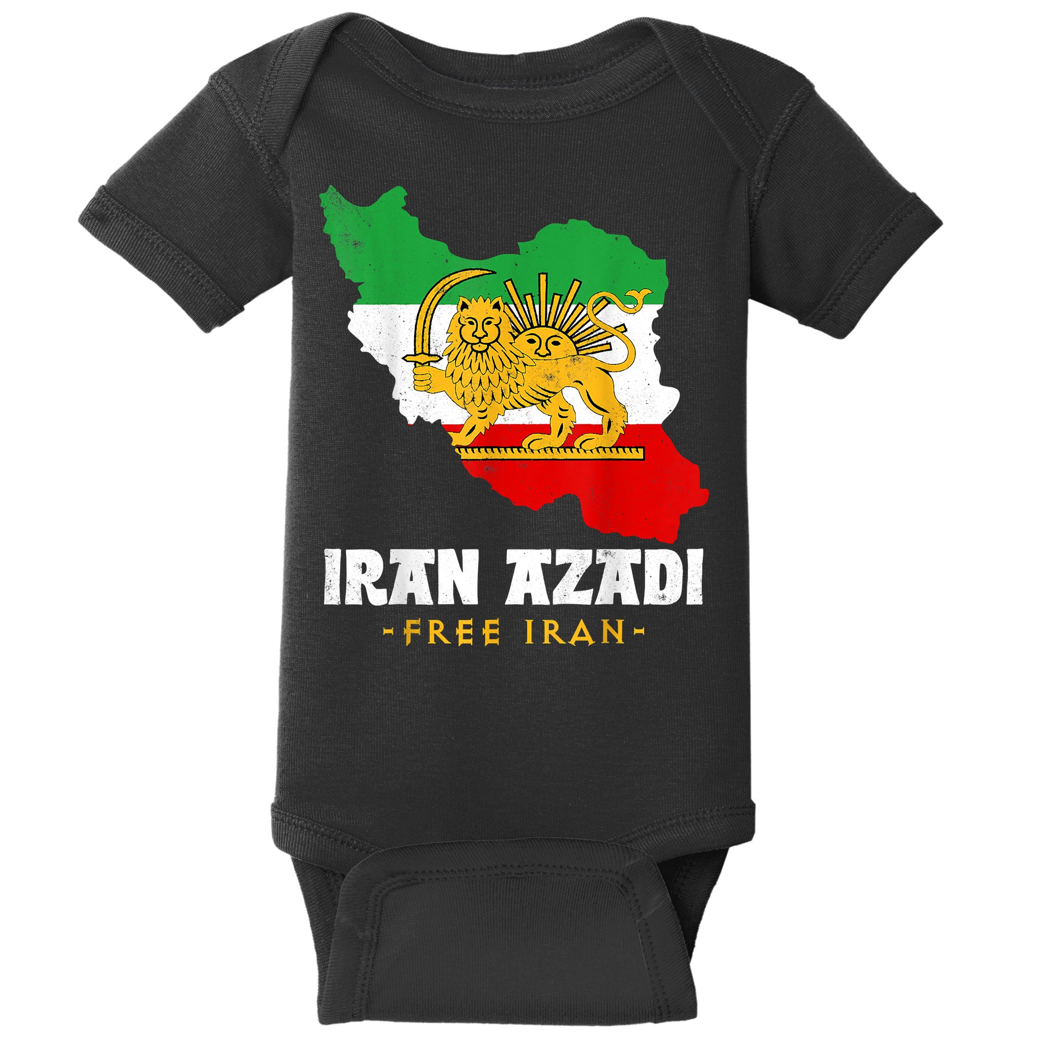 IRAN AZADI Iran Flag Map Lion Sun Sword Free Iran Revolution Baby Bodysuit