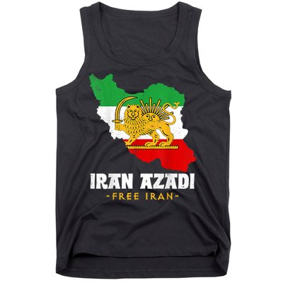 IRAN AZADI Iran Flag Map Lion Sun Sword Free Iran Revolution Tank Top