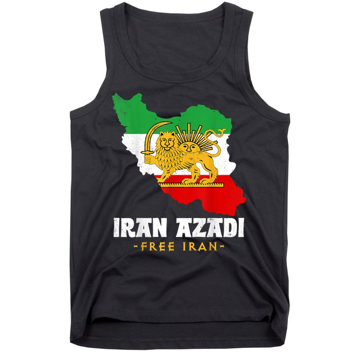 IRAN AZADI Iran Flag Map Lion Sun Sword Free Iran Revolution Tank Top