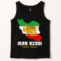 IRAN AZADI Iran Flag Map Lion Sun Sword Free Iran Revolution Tank Top