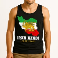 IRAN AZADI Iran Flag Map Lion Sun Sword Free Iran Revolution Tank Top