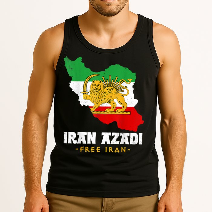IRAN AZADI Iran Flag Map Lion Sun Sword Free Iran Revolution Tank Top
