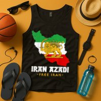 IRAN AZADI Iran Flag Map Lion Sun Sword Free Iran Revolution Tank Top