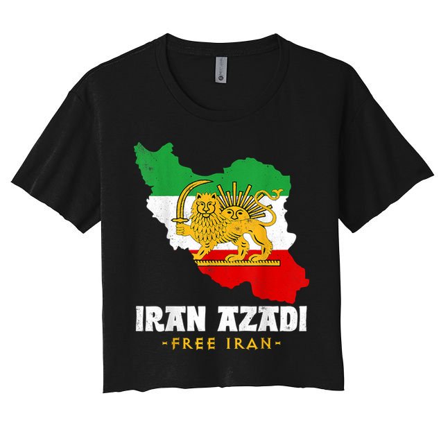 IRAN AZADI Iran Flag Map Lion Sun Sword Free Iran Revolution Crop Top