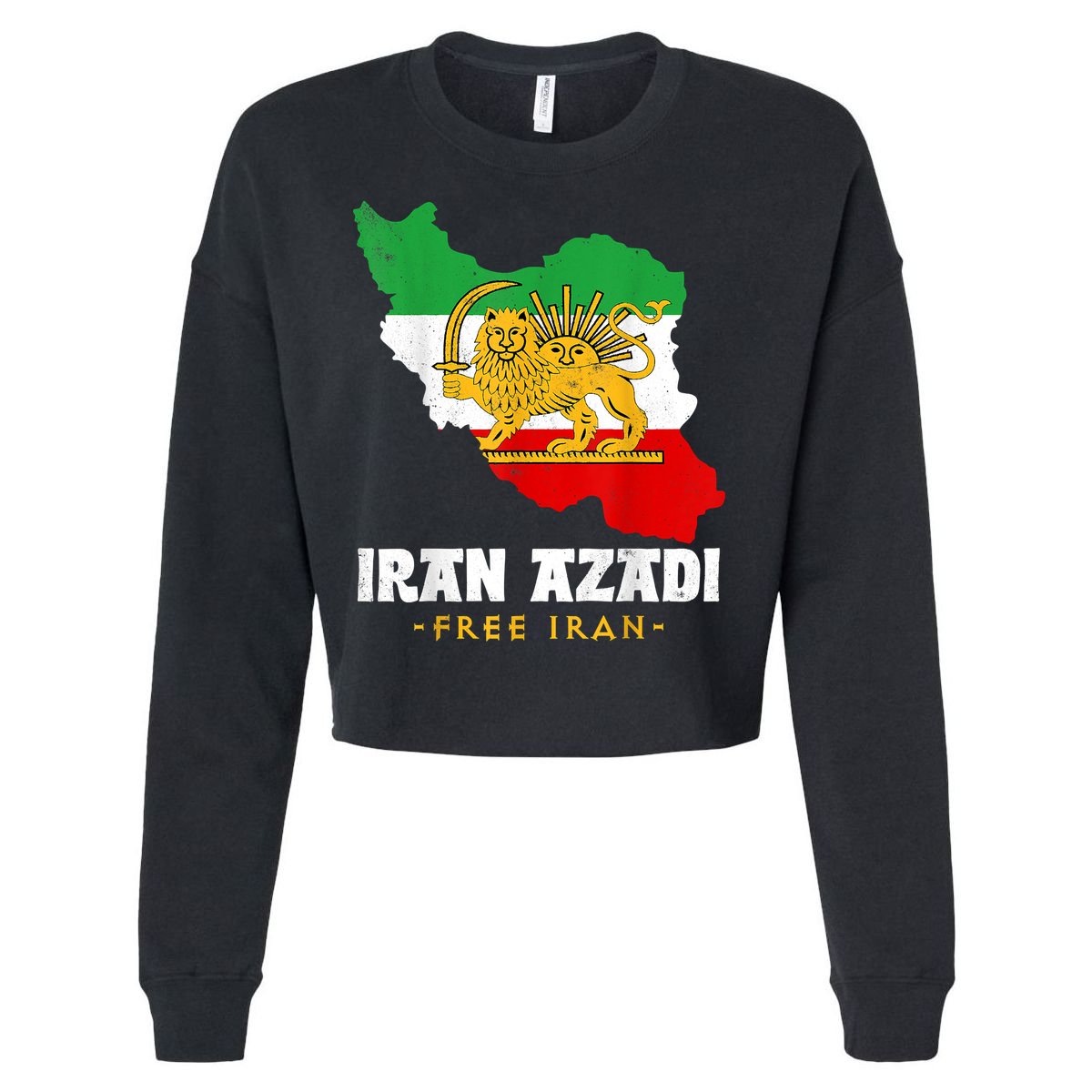IRAN AZADI Iran Flag Map Lion Sun Sword Free Iran Revolution Cropped Pullover Crew