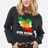 IRAN AZADI Iran Flag Map Lion Sun Sword Free Iran Revolution Cropped Pullover Crew