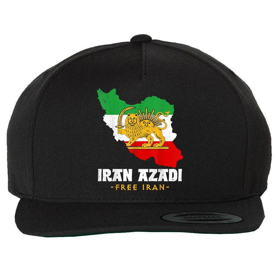 IRAN AZADI Iran Flag Map Lion Sun Sword Free Iran Revolution Wool Snapback Cap