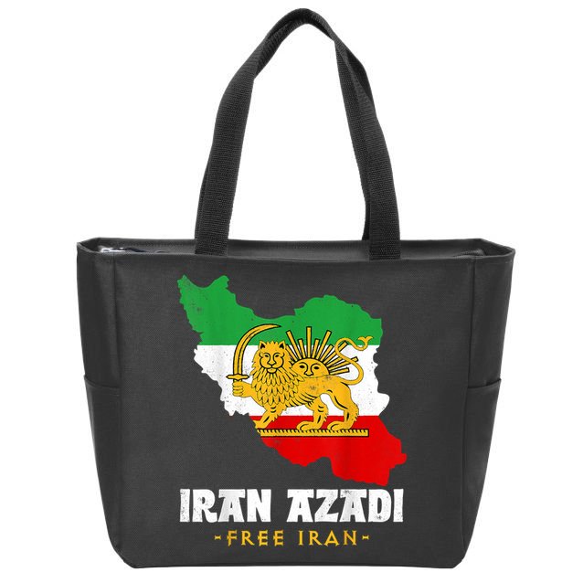 IRAN AZADI Iran Flag Map Lion Sun Sword Free Iran Revolution Zip Tote Bag