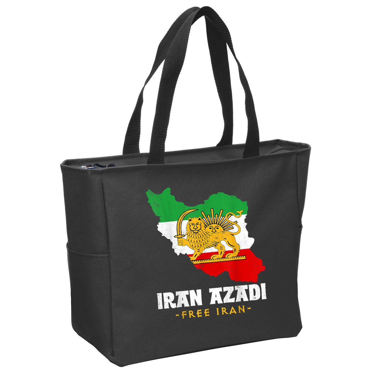 IRAN AZADI Iran Flag Map Lion Sun Sword Free Iran Revolution Zip Tote Bag