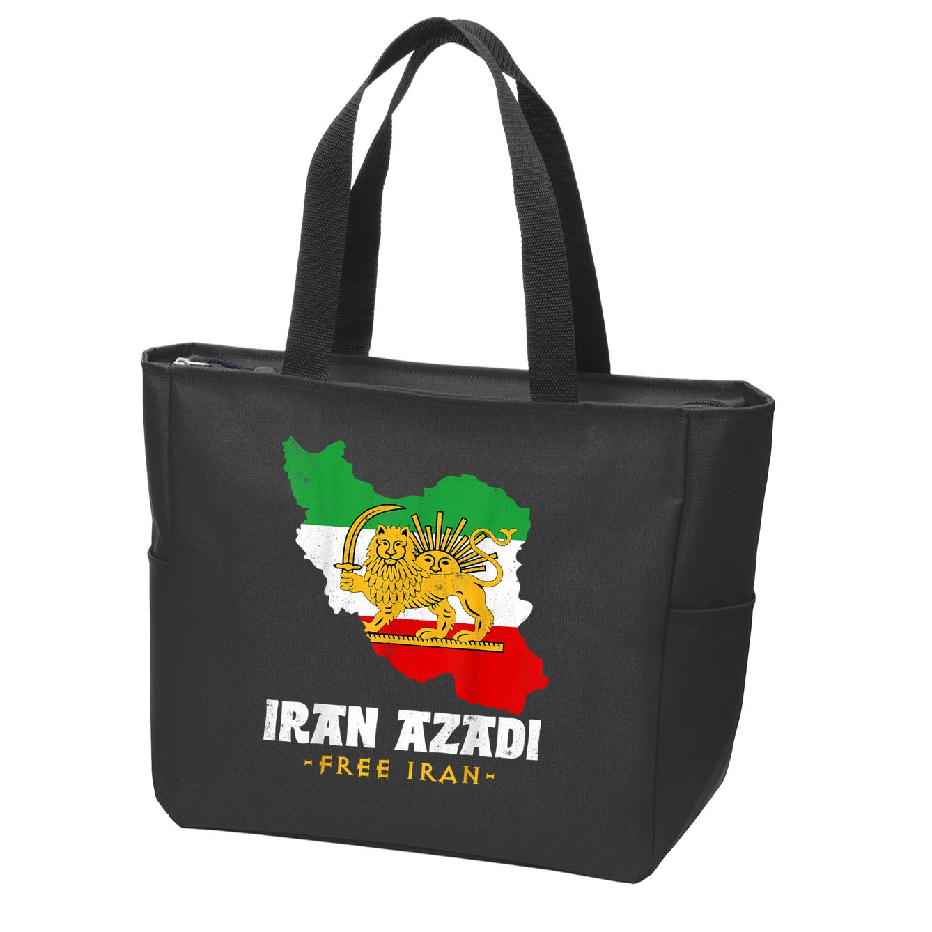 IRAN AZADI Iran Flag Map Lion Sun Sword Free Iran Revolution Zip Tote Bag