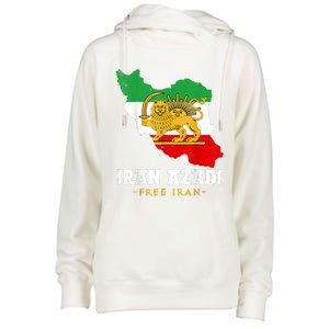 IRAN AZADI Iran Flag Map Lion Sun Sword Free Iran Revolution Womens Funnel Neck Pullover Hood