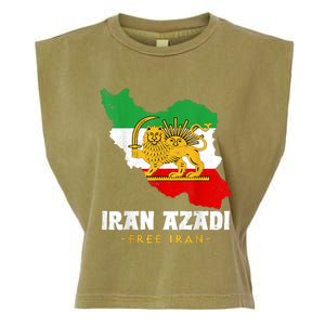 IRAN AZADI Iran Flag Map Lion Sun Sword Free Iran Revolution Garment-Dyed Women's Muscle Tee