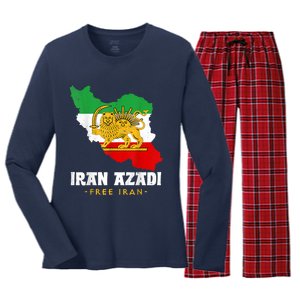 IRAN AZADI Iran Flag Map Lion Sun Sword Free Iran Revolution Women's Long Sleeve Flannel Pajama Set 