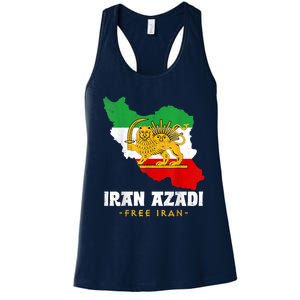 IRAN AZADI Iran Flag Map Lion Sun Sword Free Iran Revolution Women's Racerback Tank